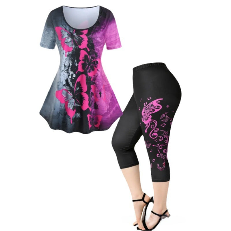 A two-piece set of tops and trousers for summer