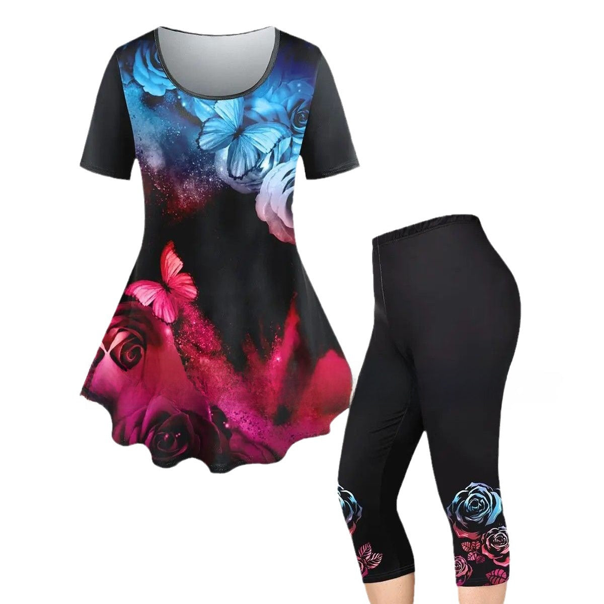 A two-piece set of tops and trousers for summer
