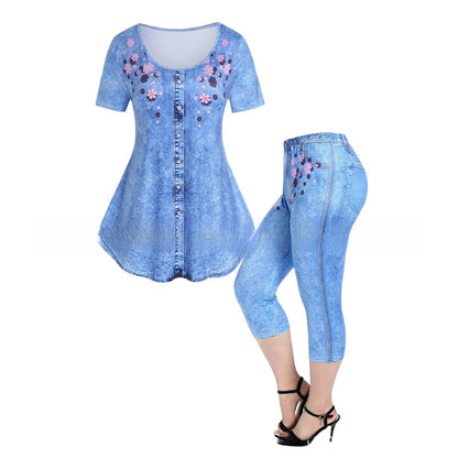 A two-piece set of tops and trousers for summer