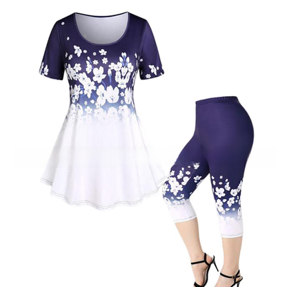 A two-piece set of tops and trousers for summer