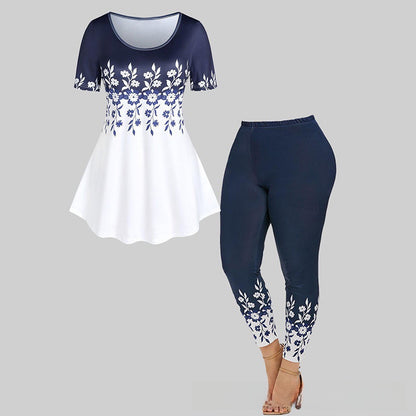 A two-piece set of tops and trousers for summer