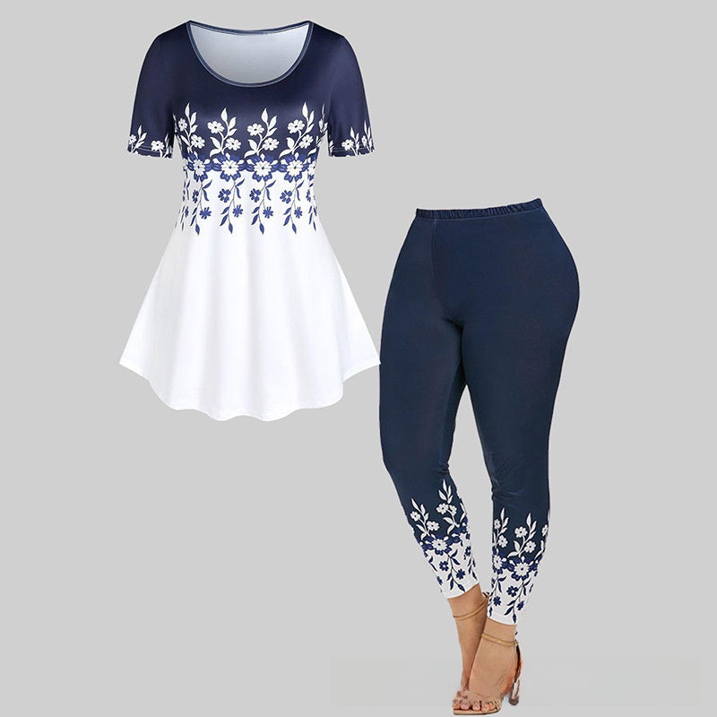 A two-piece set of tops and trousers for summer