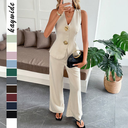A vest and long pants women's suit