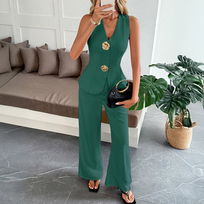 A vest and long pants women's suit