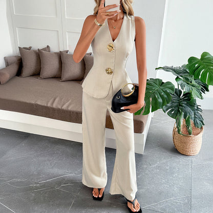 A vest and long pants women's suit