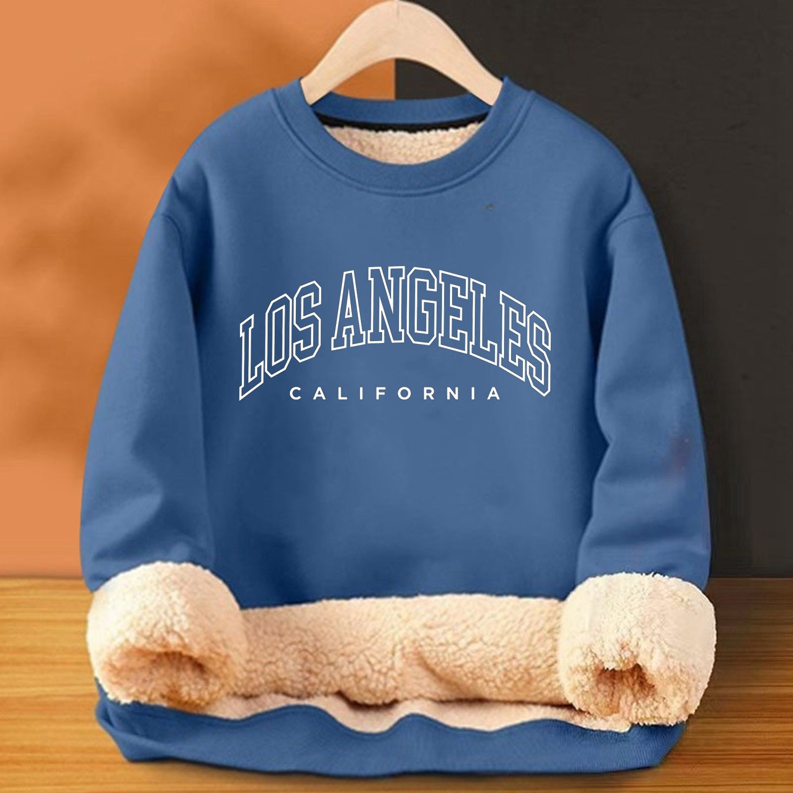 A warm jacket with a hood over the head