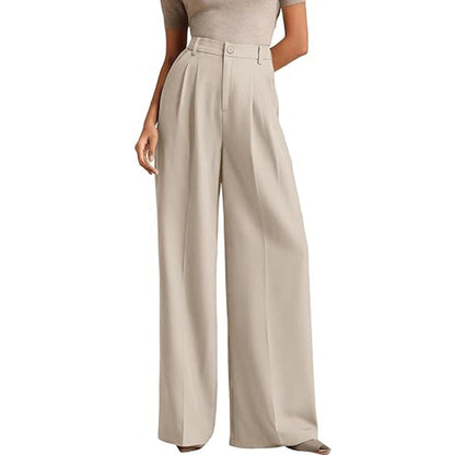 A woman in a high-waisted suit pants
