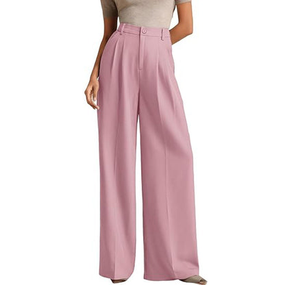 A woman in a high-waisted suit pants