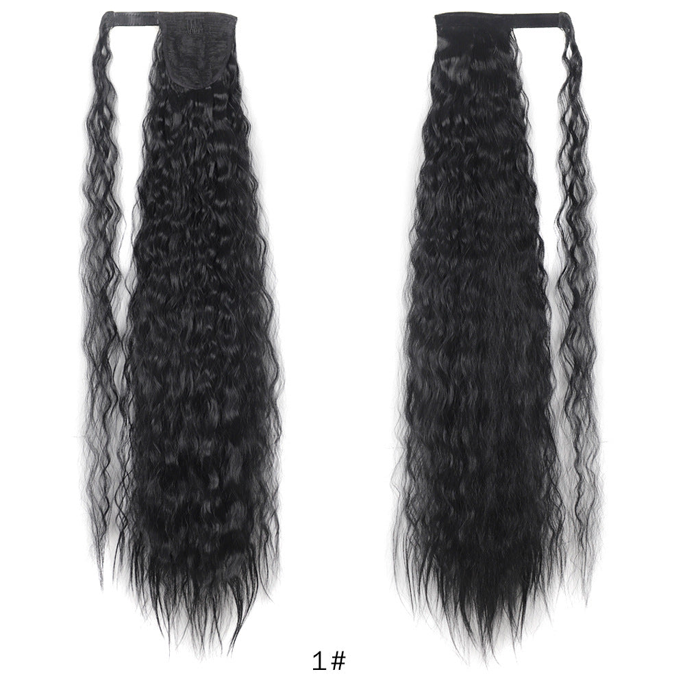 A woman with a wig and a ponytail