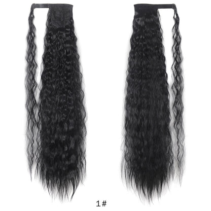 A woman with a wig and a ponytail
