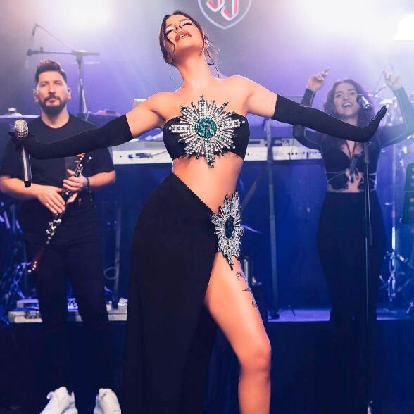 Shiny Rhinestone Tube Top & High Slit Skirt Bandage Suit