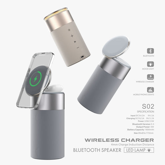 3-in-1 Wireless Charger iPhone AirPods Bluetooth Speaker Lamp