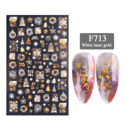 3D Christmas Nail Art Stickers – Golden Laser Snowflake Set