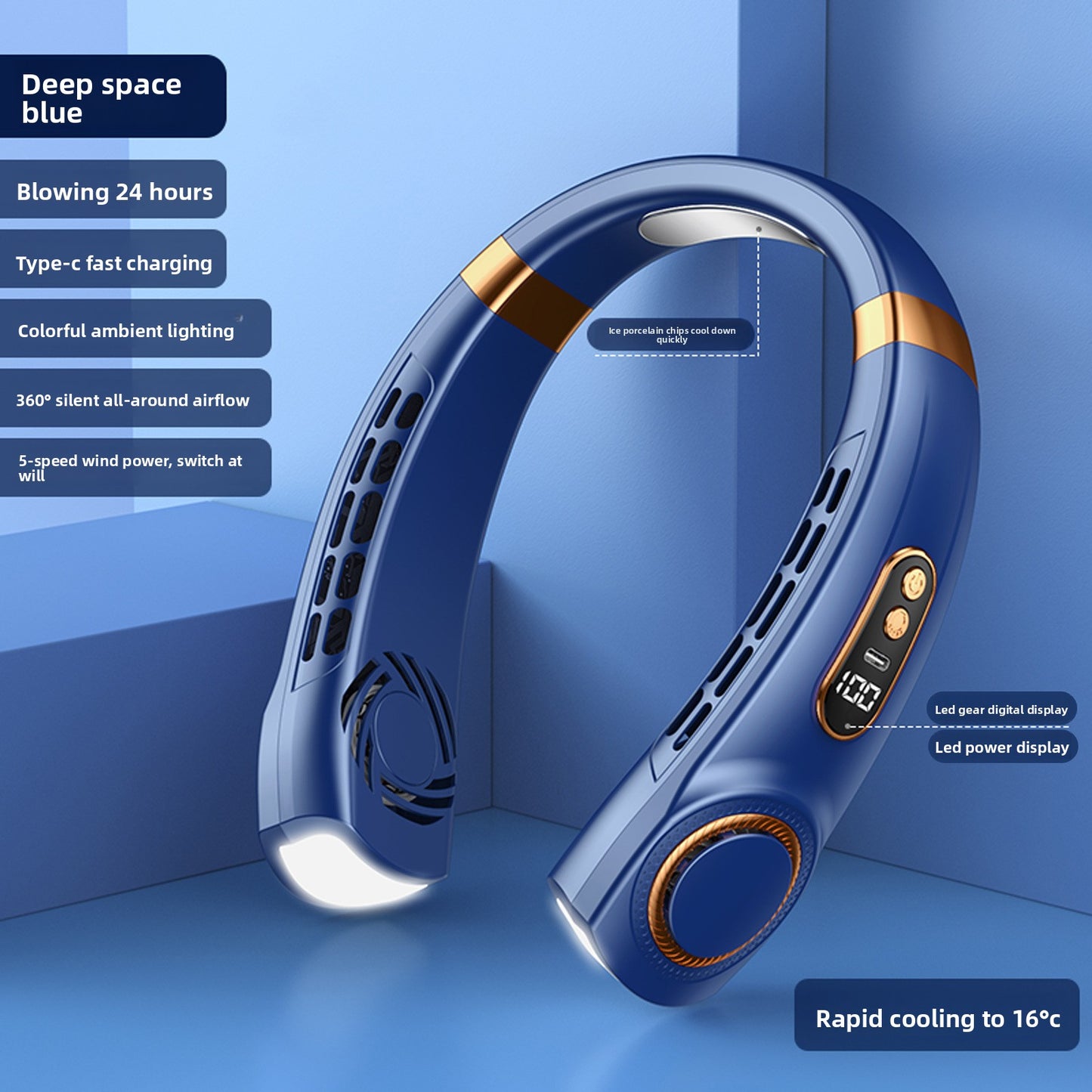 Portable Bladeless Neck Fan with USB Charging and Airflow