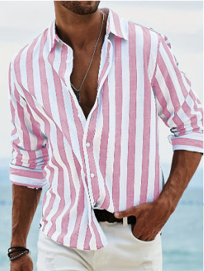Buy Men’s Stylish Long-Sleeve Striped Button-Down Shirt Online