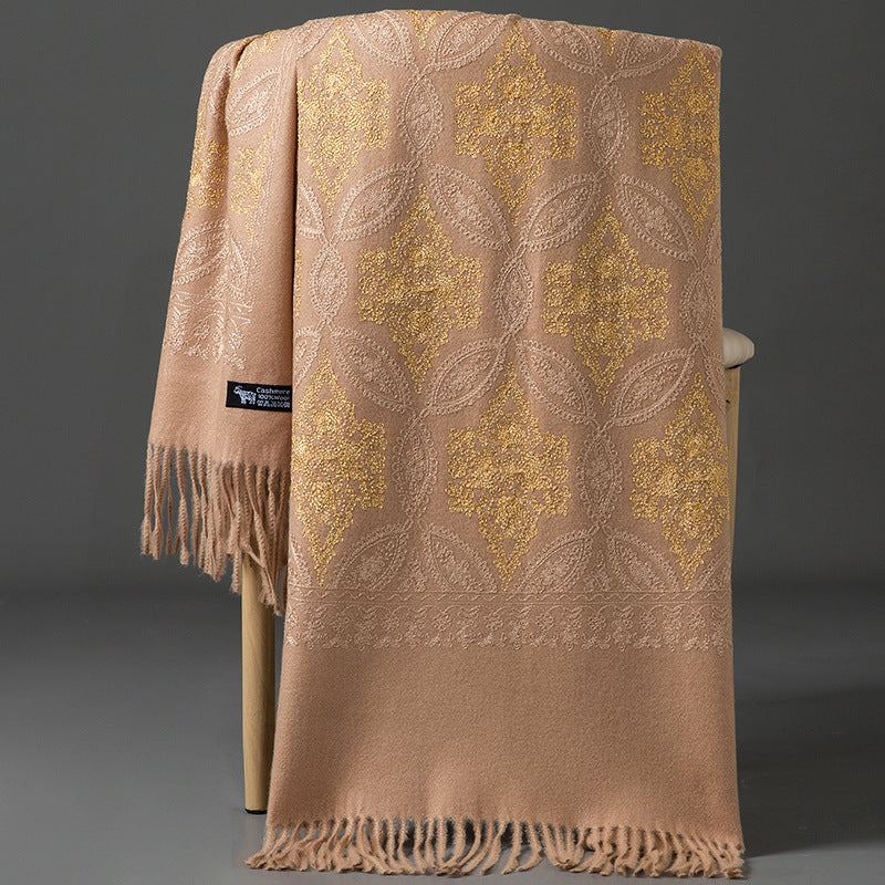 Buy Autumn Winter Golden Silk Lily Embroidered Xinjiang Cashmere