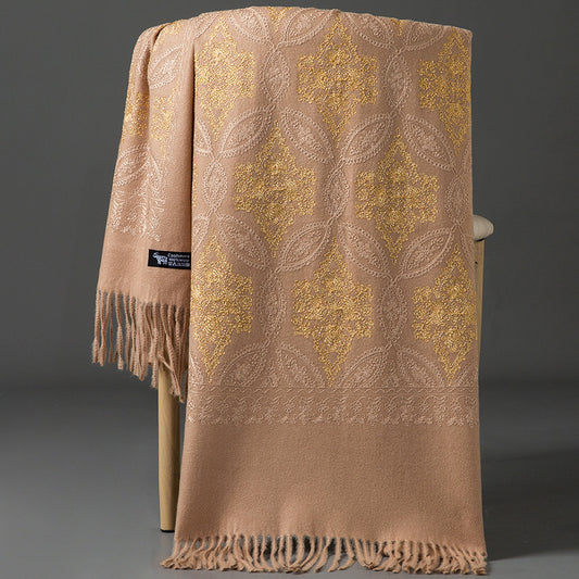 Buy Autumn Winter Golden Silk Lily Embroidered Xinjiang Cashmere