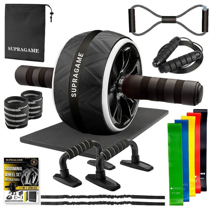 Ab Wheel 7-Piece Set – Indoor Fitness Equipment, Jump Rope, Push-Up Stand
