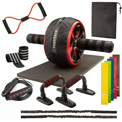 Ab Wheel 7-Piece Set – Indoor Fitness Equipment, Jump Rope, Push-Up Stand