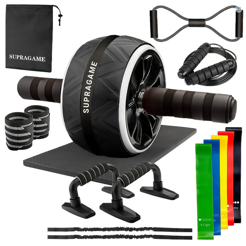 Ab Wheel 7-Piece Set – Indoor Fitness Equipment, Jump Rope, Push-Up Stand