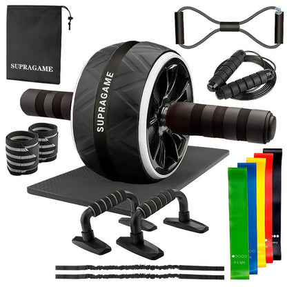 Ab Wheel 7-Piece Set – Indoor Fitness Equipment, Jump Rope, Push-Up Stand