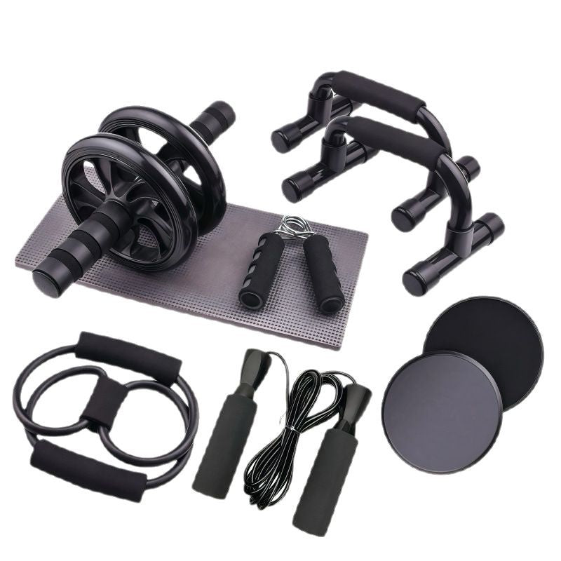 Ab Wheel 7-Piece Set – Indoor Fitness Equipment, Jump Rope, Push-Up Stand