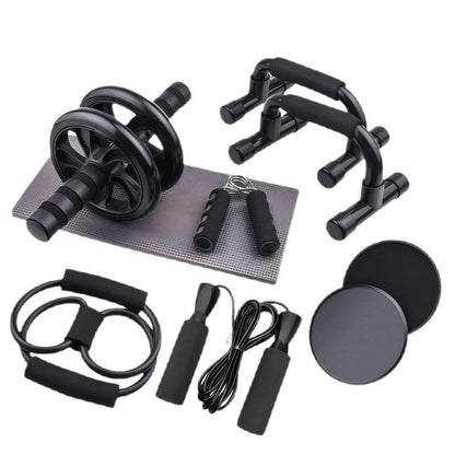 Ab Wheel 7-Piece Set – Indoor Fitness Equipment, Jump Rope, Push-Up Stand