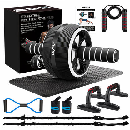 Ab Wheel 7-Piece Set – Indoor Fitness Equipment, Jump Rope, Push-Up Stand