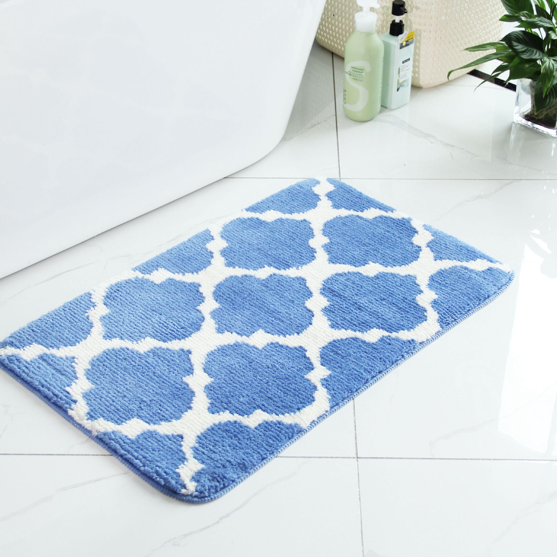 Absorbent Non-Slip Geometric Flocking Floor Mat