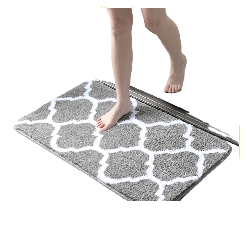 Absorbent Non-Slip Geometric Flocking Floor Mat