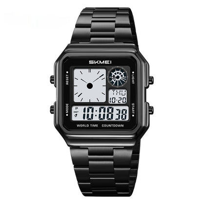 Square Steel-band Golden Waterproof Alarm Clock With A Luminous Digital Display