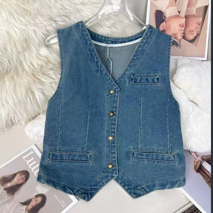 New Washed Denim Mini Vest Trendy & Stylish Fashionable Wear
