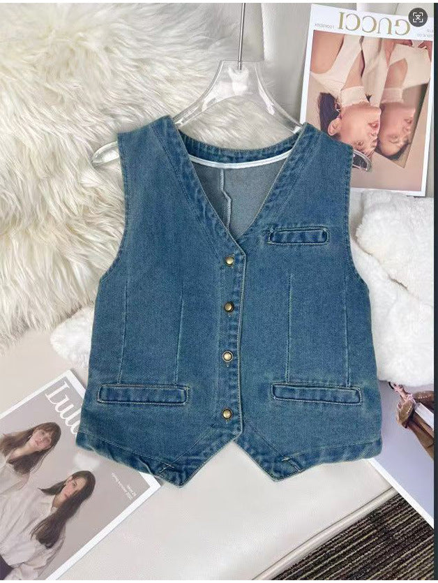 New Washed Denim Mini Vest Trendy & Stylish Fashionable Wear