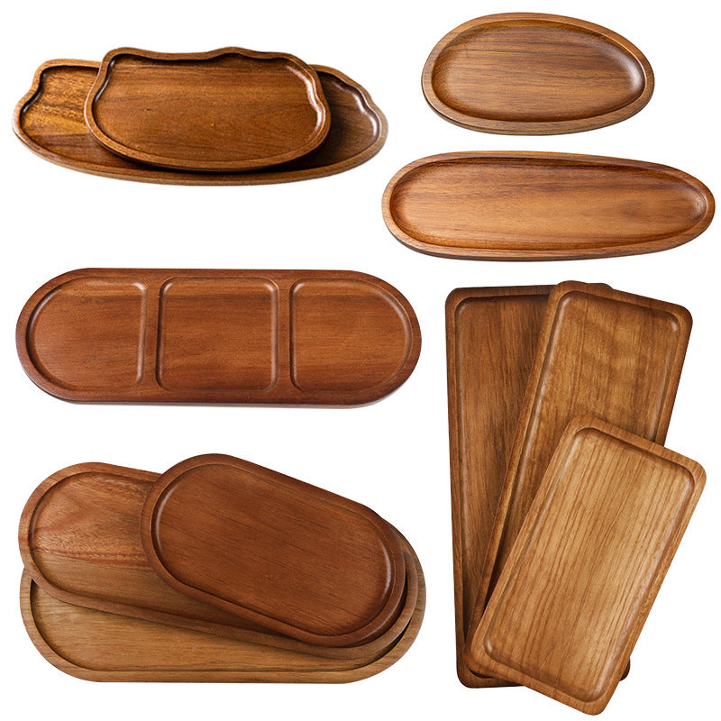 Acacia Wood Tray Japanese-Style Tea Tray Household Solid Wood Dinner Plate Rectangular Coaster Wooden Tray Coffee Shop Cake Candy