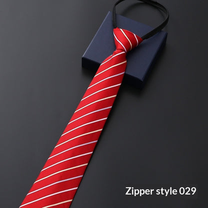 Mens Business Formal Zipper Tie With Blue Stripes for Office