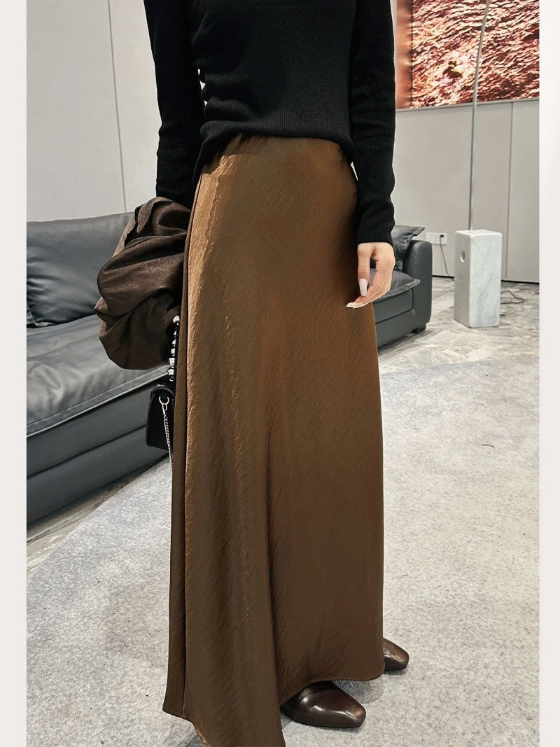 Acetic Satin Fishtail Midi Skirt