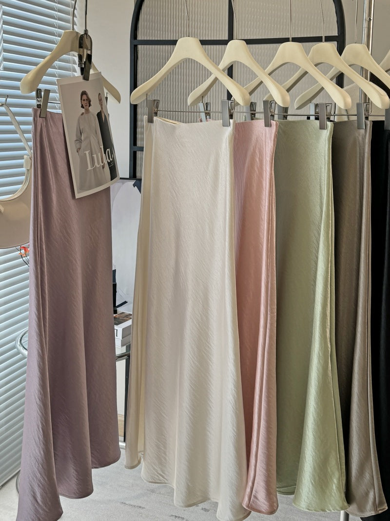 Acetic Satin Fishtail Midi Skirt
