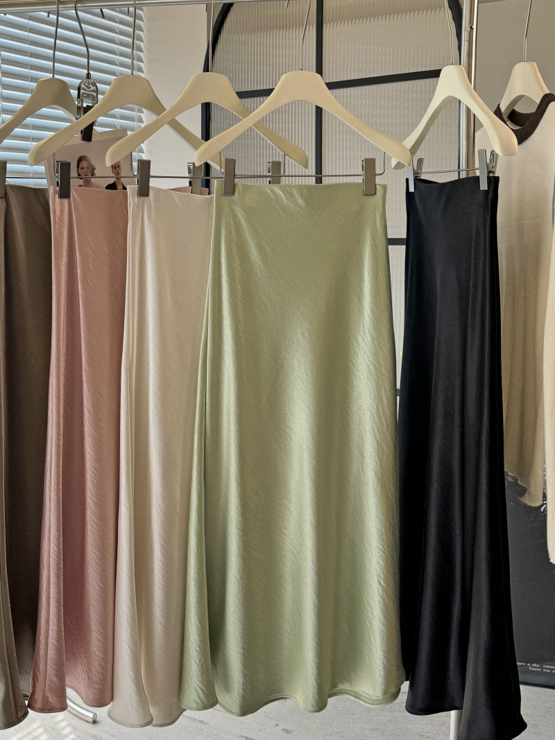 Acetic Satin Fishtail Midi Skirt