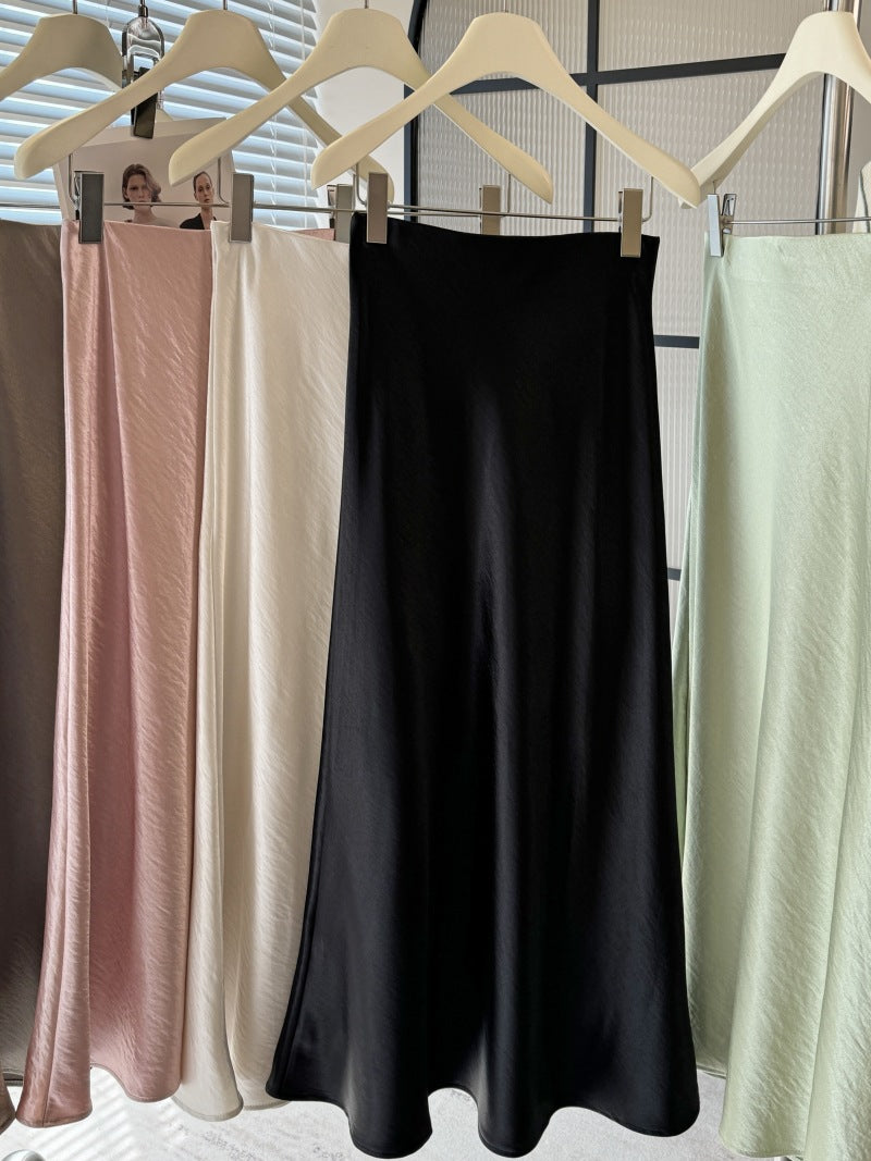 Acetic Satin Fishtail Midi Skirt