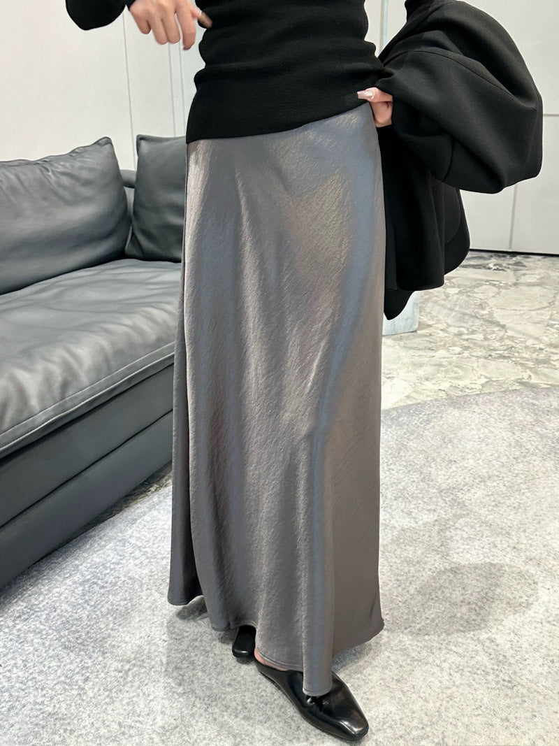 Acetic Satin Fishtail Midi Skirt