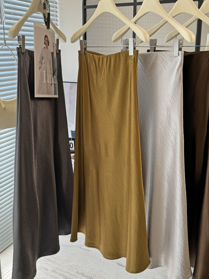 Acetic Satin Fishtail Midi Skirt