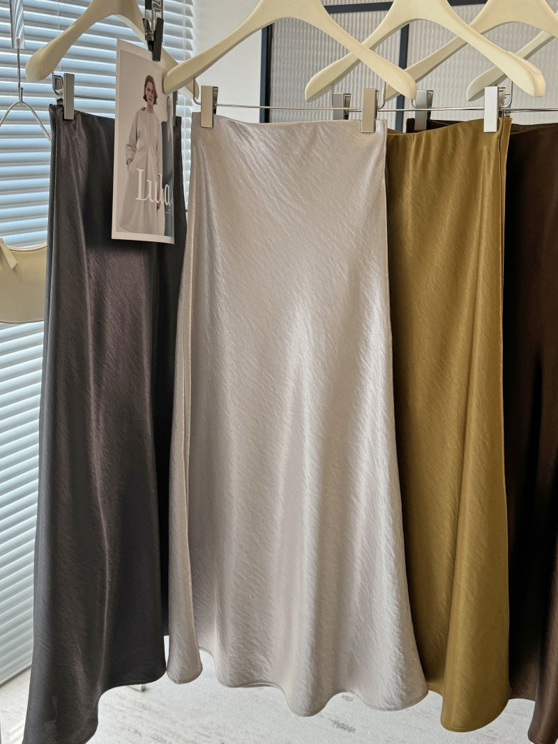 Acetic Satin Fishtail Midi Skirt