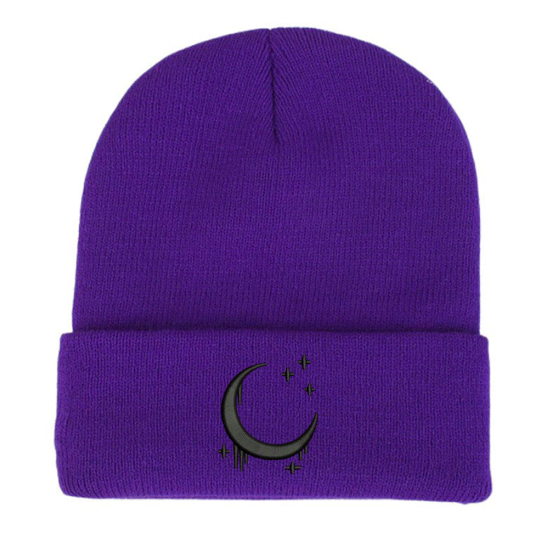 Embroidered Knitted Hat With Moon & Stars – Autumn Winter