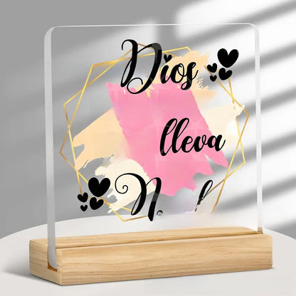 Acrylic Desktop Sign with Wooden Base