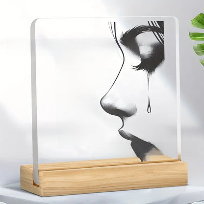 Acrylic Desktop Sign with Wooden Base