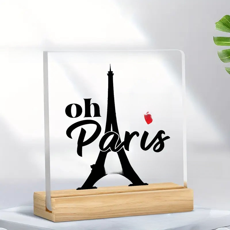 Acrylic Desktop Sign with Wooden Base