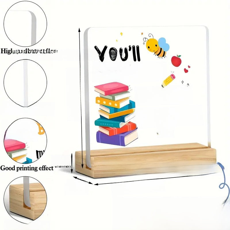 Acrylic Desktop Sign with Wooden Base
