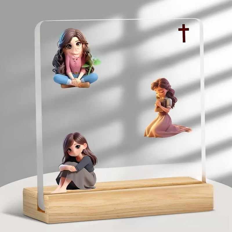 Acrylic Desktop Sign with Wooden Base