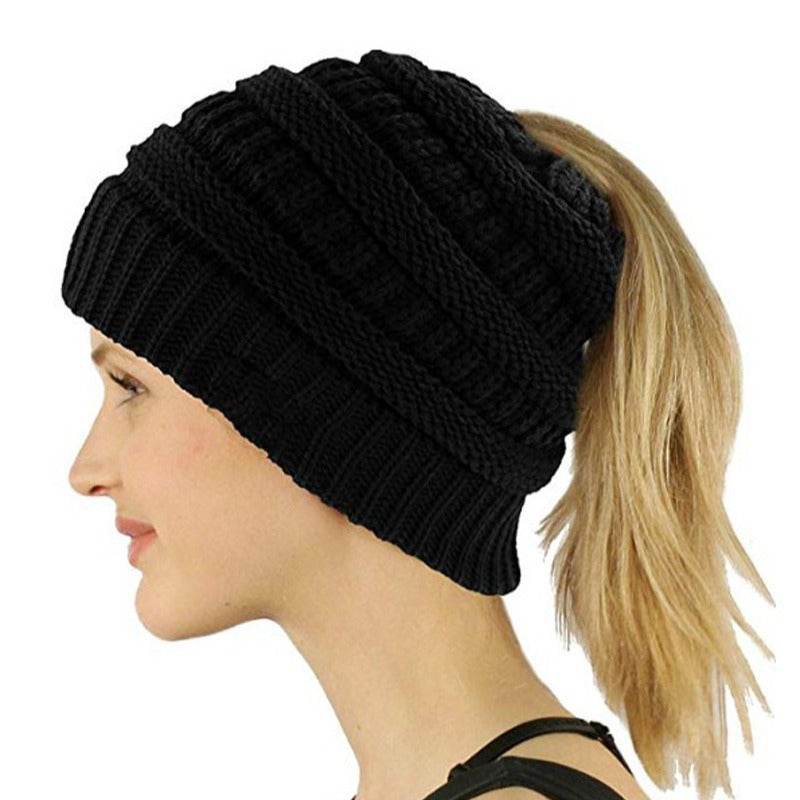 Acrylic Ponytail Knitted Beanie