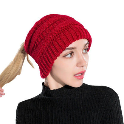Acrylic Ponytail Knitted Beanie